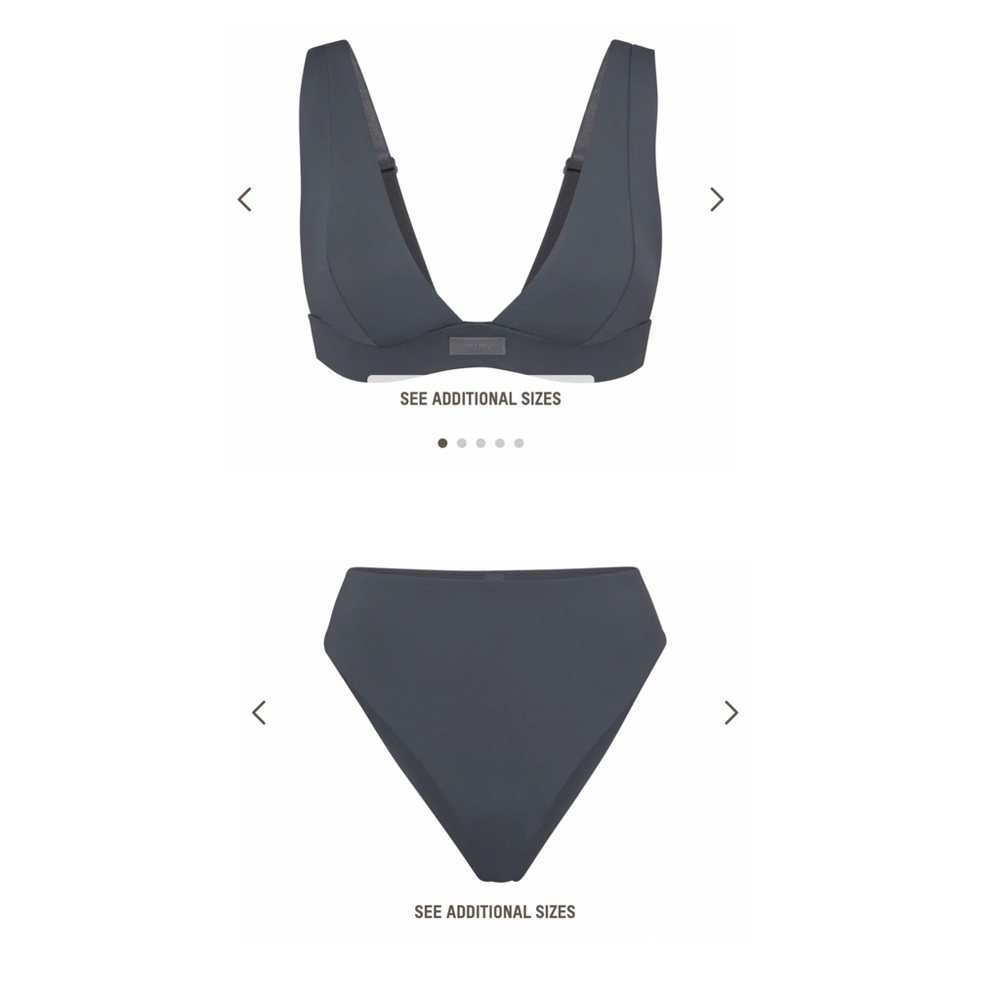 Skims 2 PC SWIM PLUNGE TOP AND MID WAIST BOTTOM GUNMETAL GRAY NWT FROM SKIMS